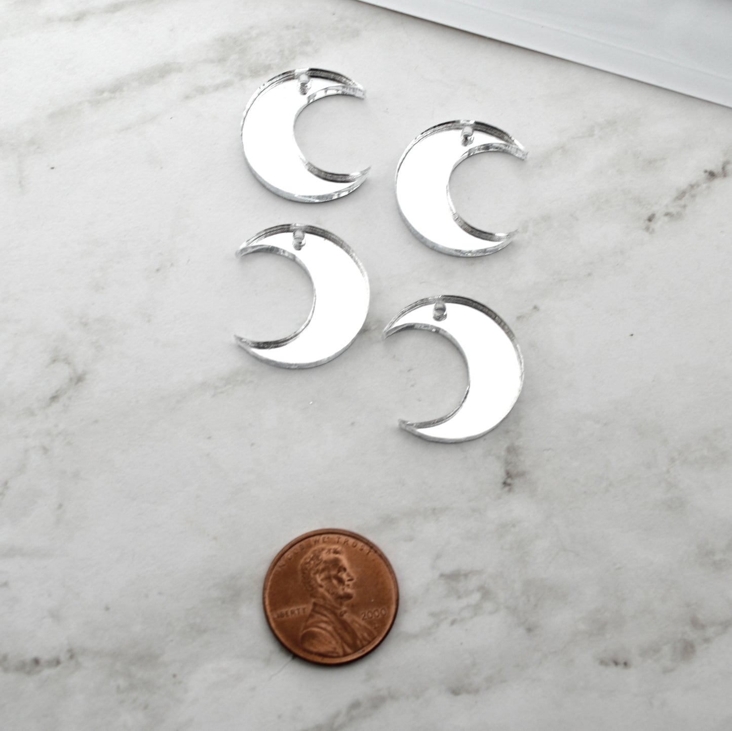 4 Silver Mirror Moon Charms in Mirrored Laser Cut Acrylic