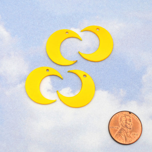 4 Thin Yellow Moon Charms in Yellow Laser Cut Acrylic