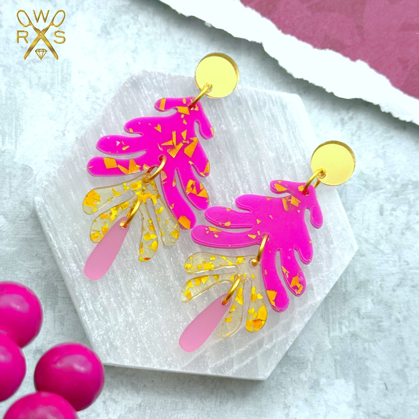 Aspen Dangles in Pink and Gold Foil