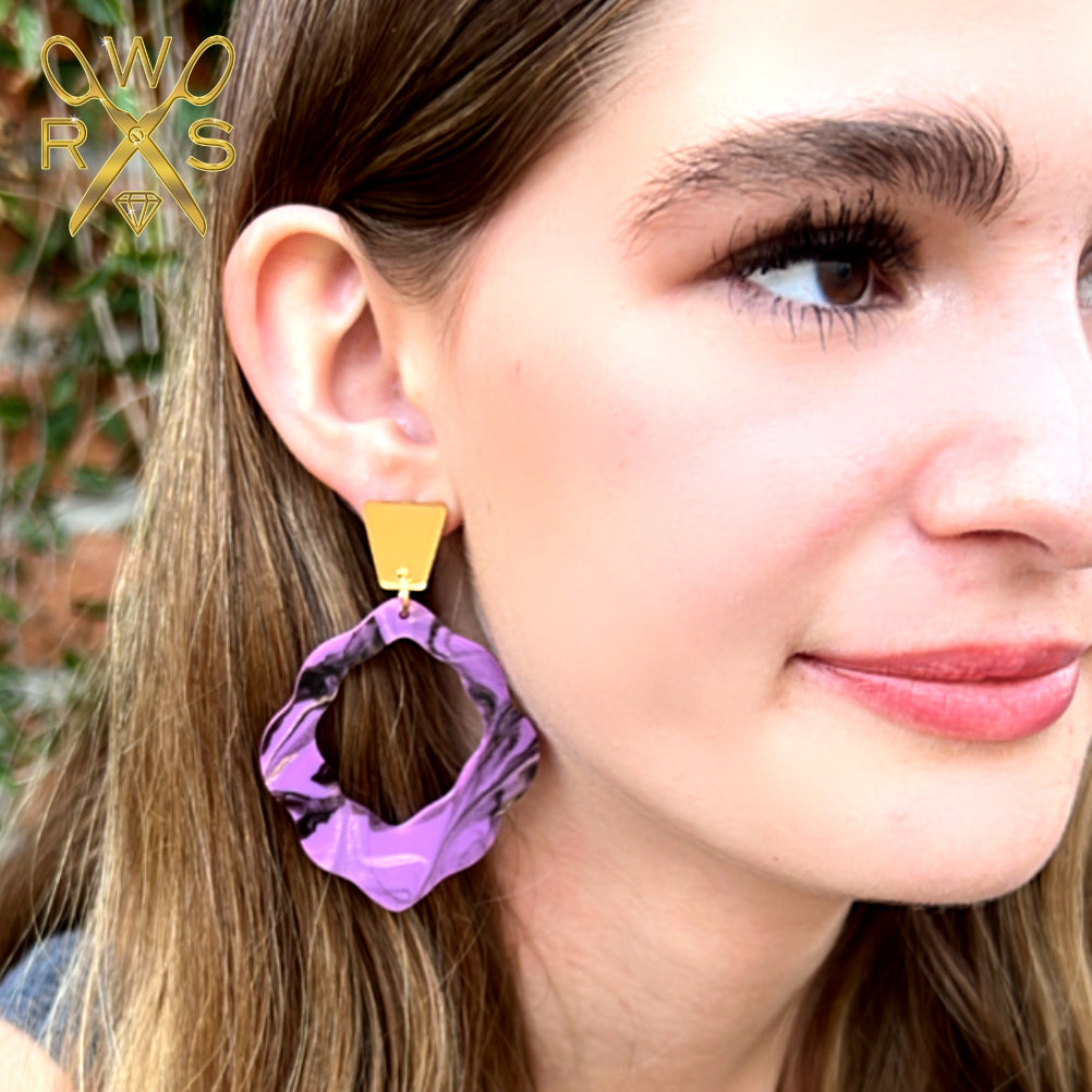 Big Flirt Dangles in Purple and Gold Swirl