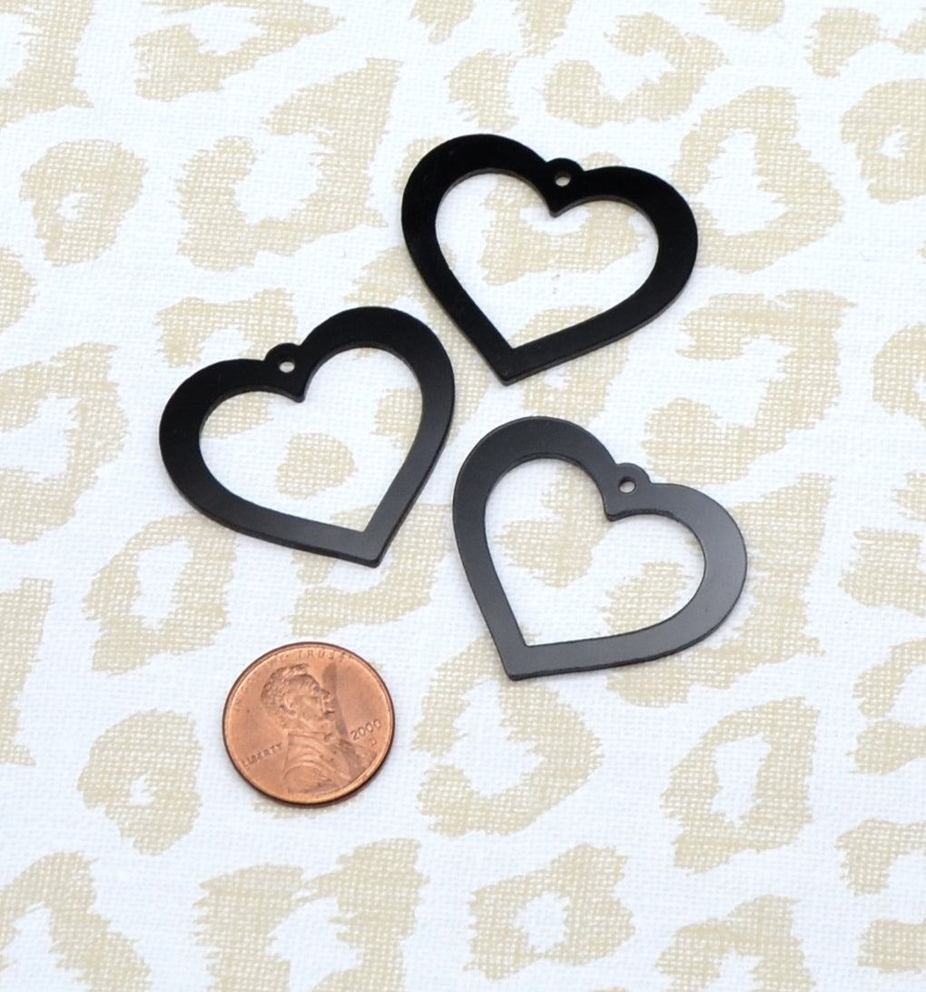 BLACK OPEN HEART Charms Set of 3 - Laser Cut Acrylic Charms