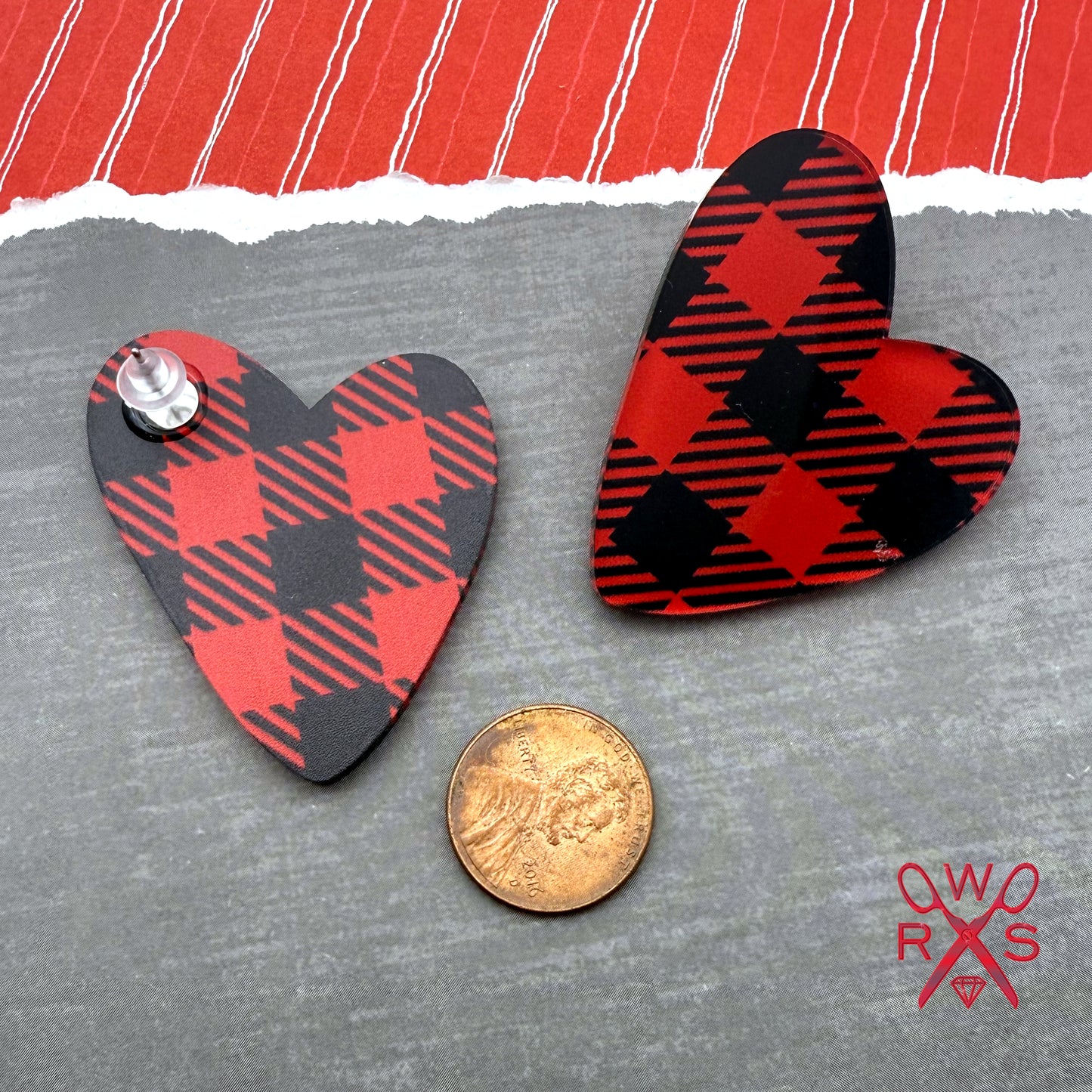 Buffalo Plaid Heart Statement Studs