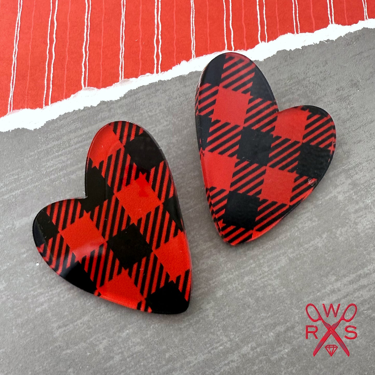 Buffalo Plaid Heart Statement Studs