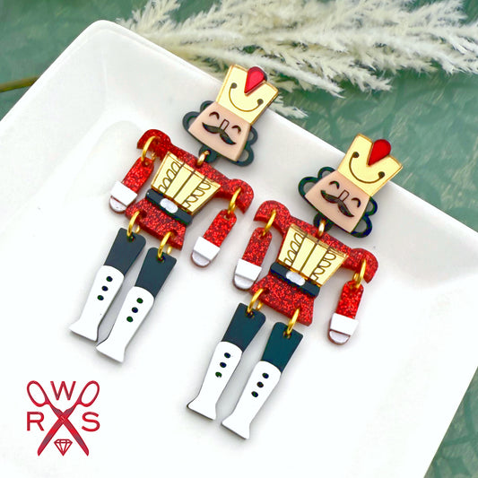 Dancing Nutcracker Dangles in Red and Gold