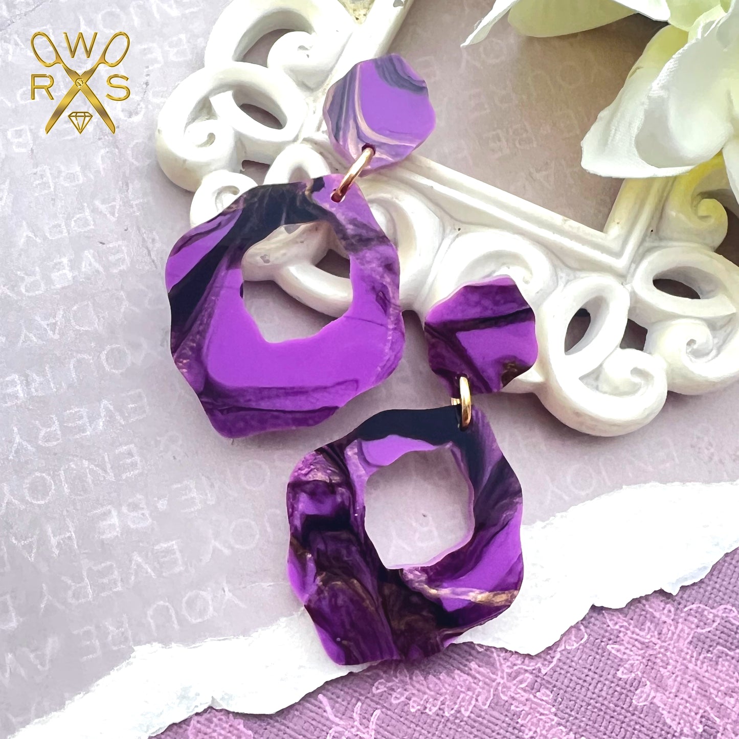 Flirty Dangles in Purple and Gold Swirl