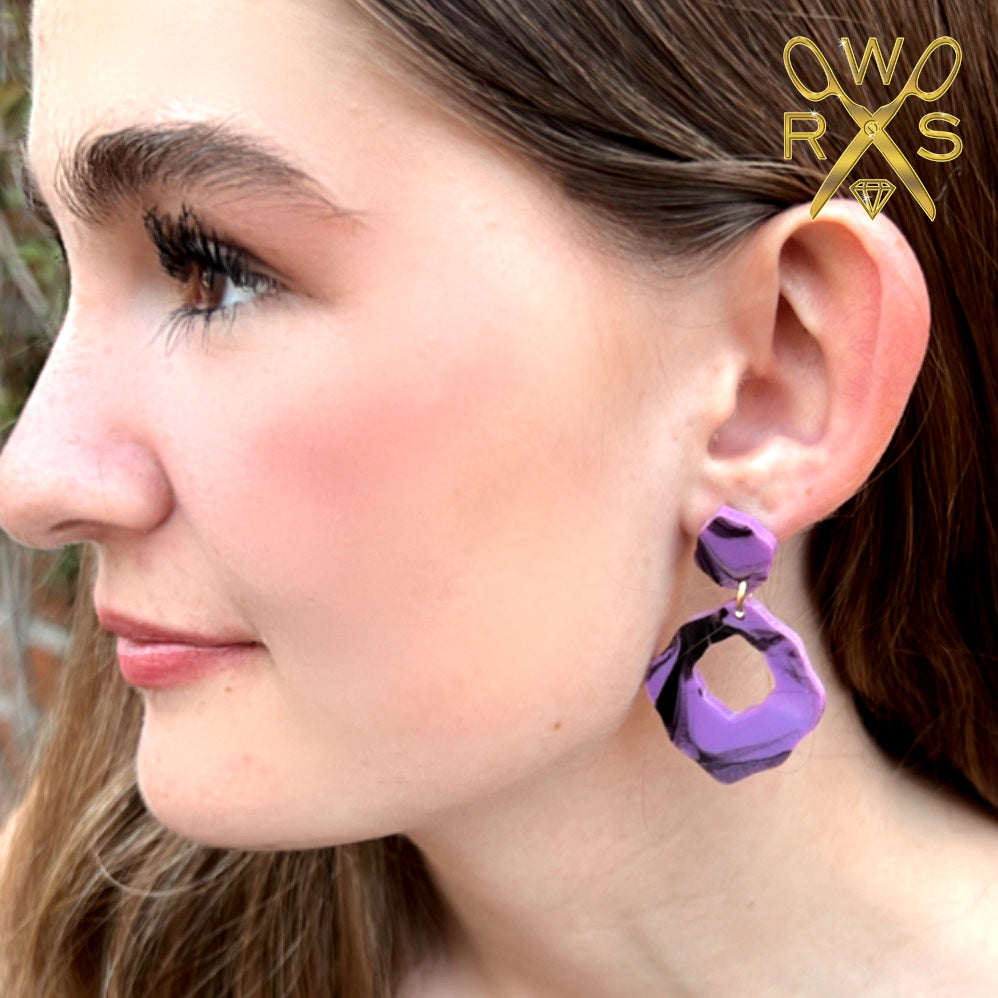 Flirty Dangles in Purple and Gold Swirl