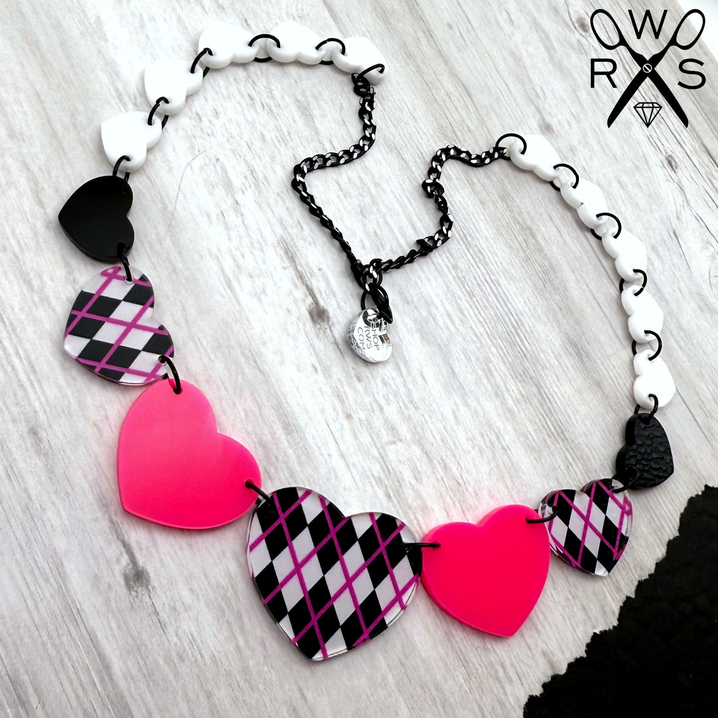 Heartstrings Necklace in Black and Pink Argyle