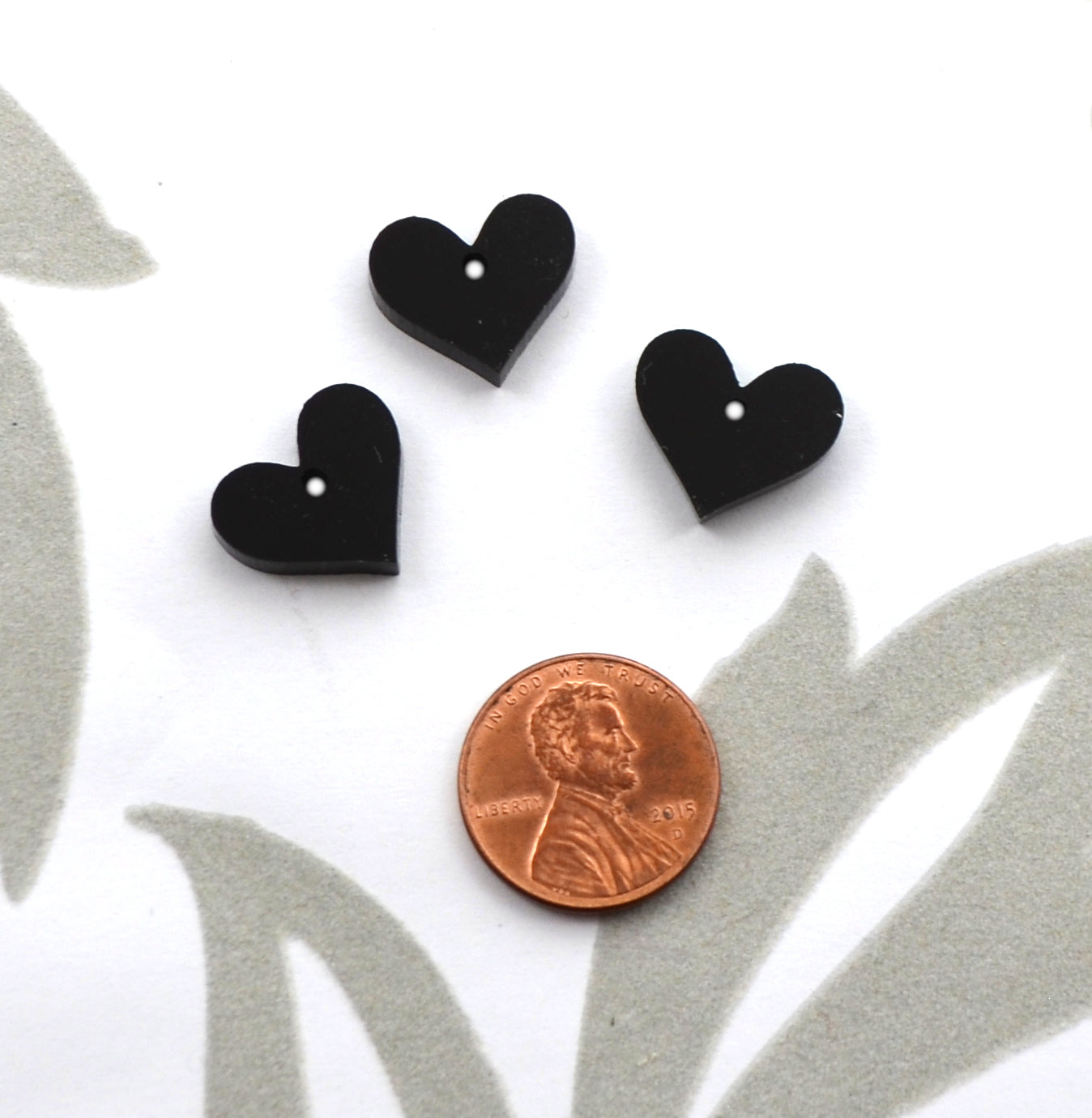 BLACK MINI HEART Charms Set of 3 - Laser Cut Acrylic Charms