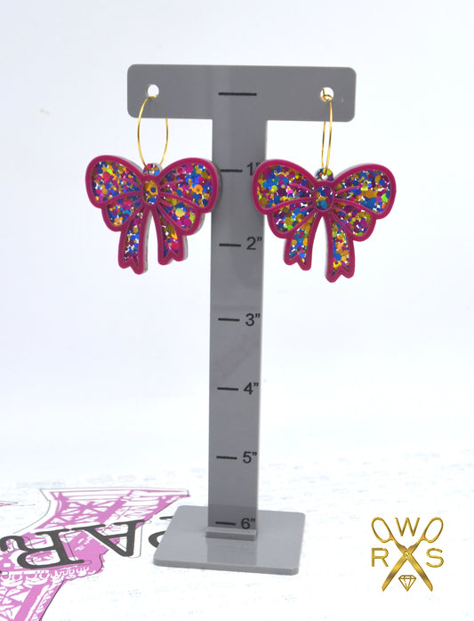 SALE Party Bow Hoops in Pink Confetti - Laser Cut Acrylic Earrings