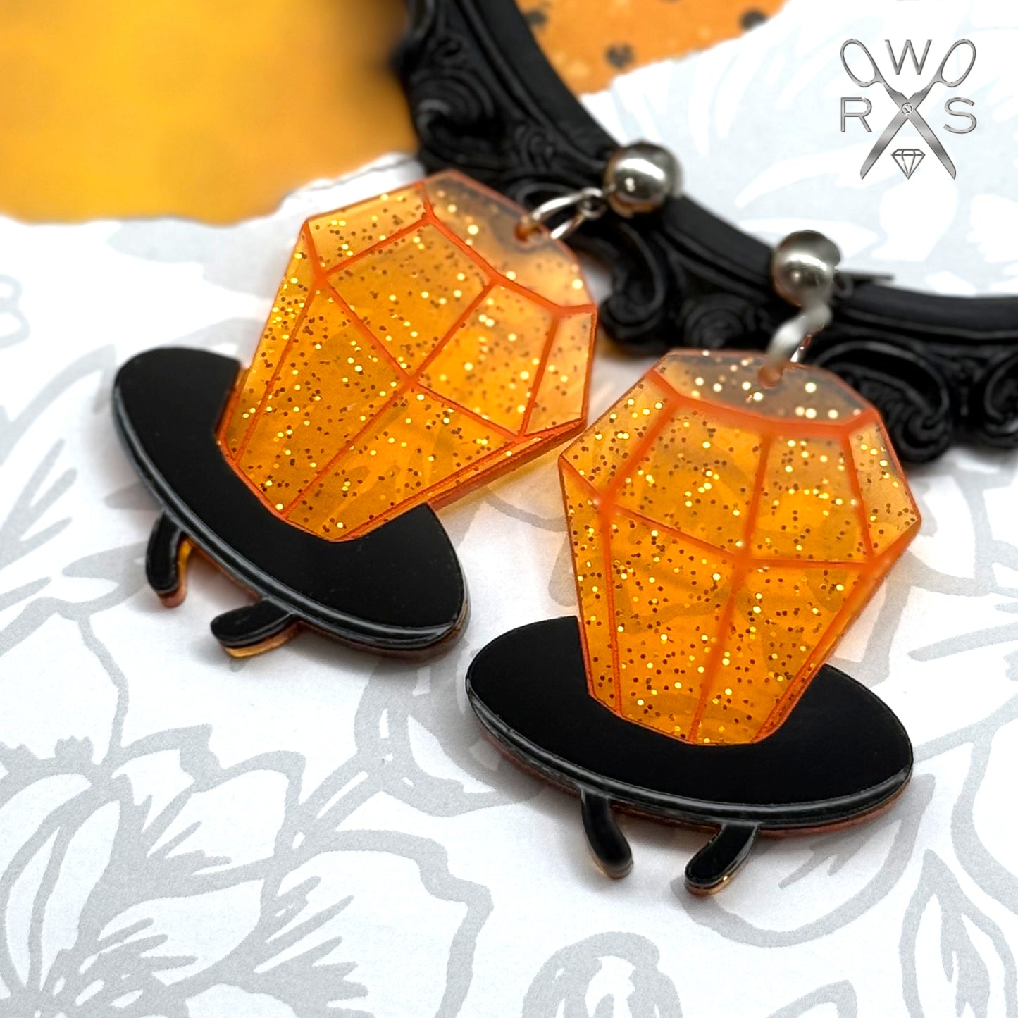 Ring Pop Dangles in Orange Glitter and Black