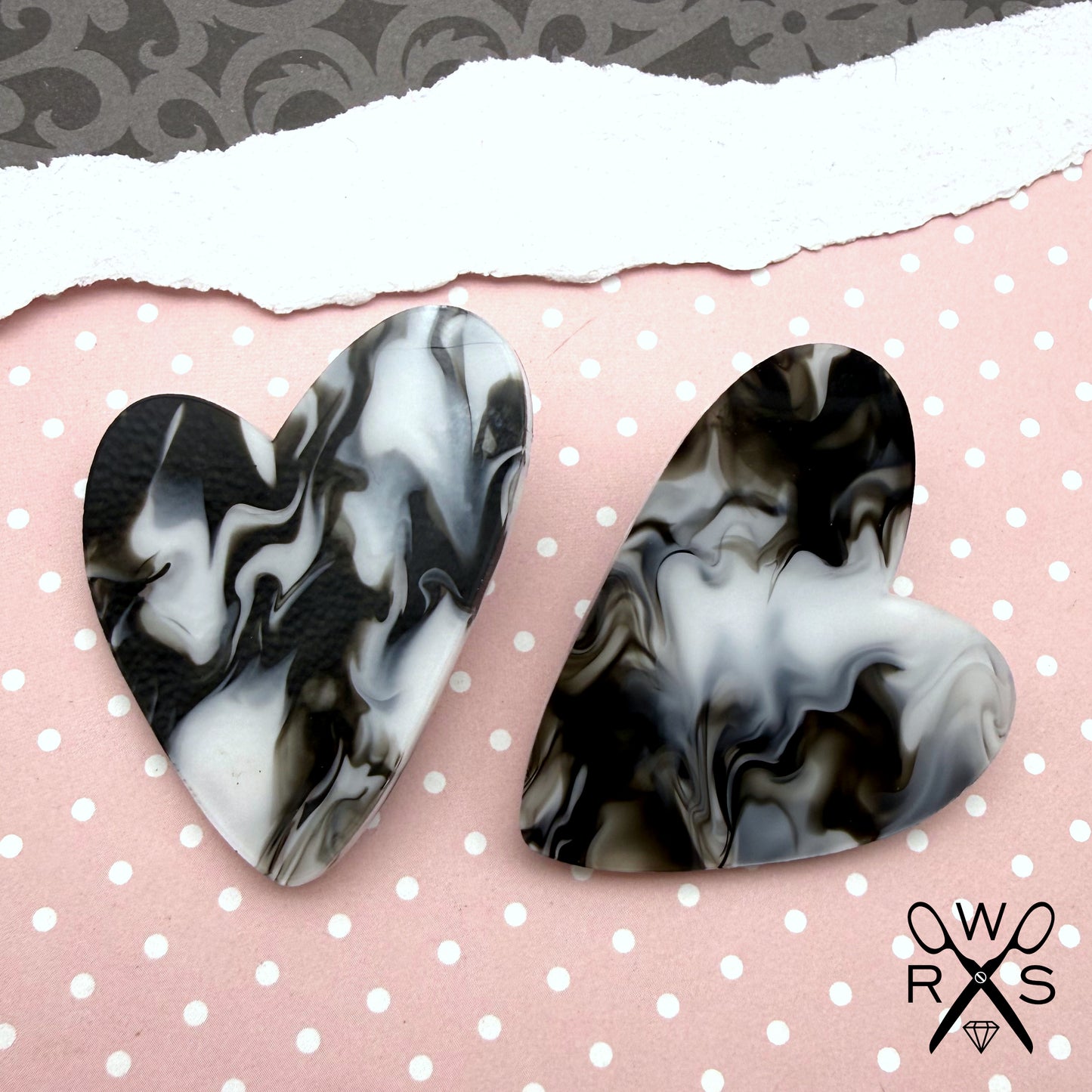 Heart Statement Studs in Black and White Swirl