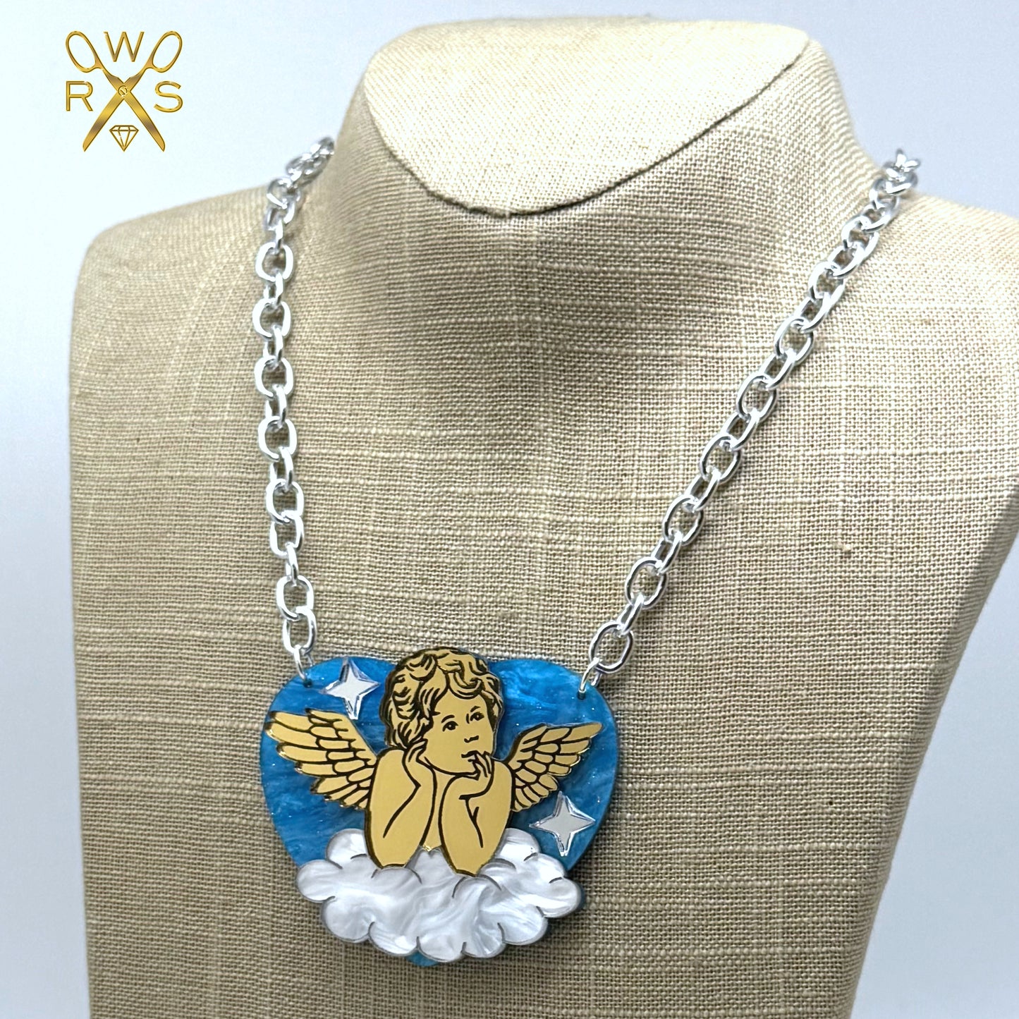 Sweetheart Cupid Necklace in Blue Swirl