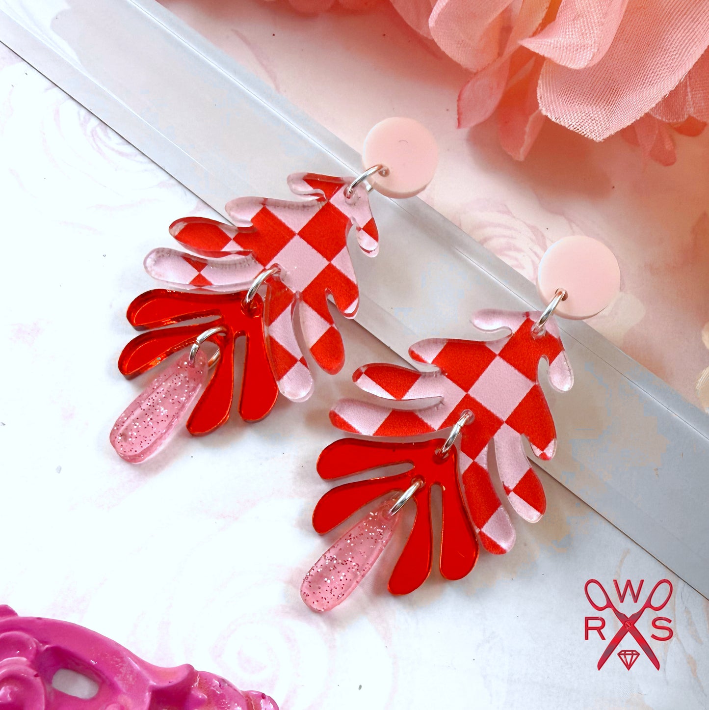 Aspen Dangles in Pink and Red Checkered