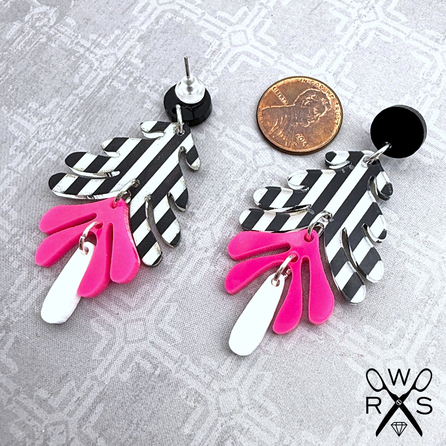 Aspen Dangles in Stripes and Neon Pink