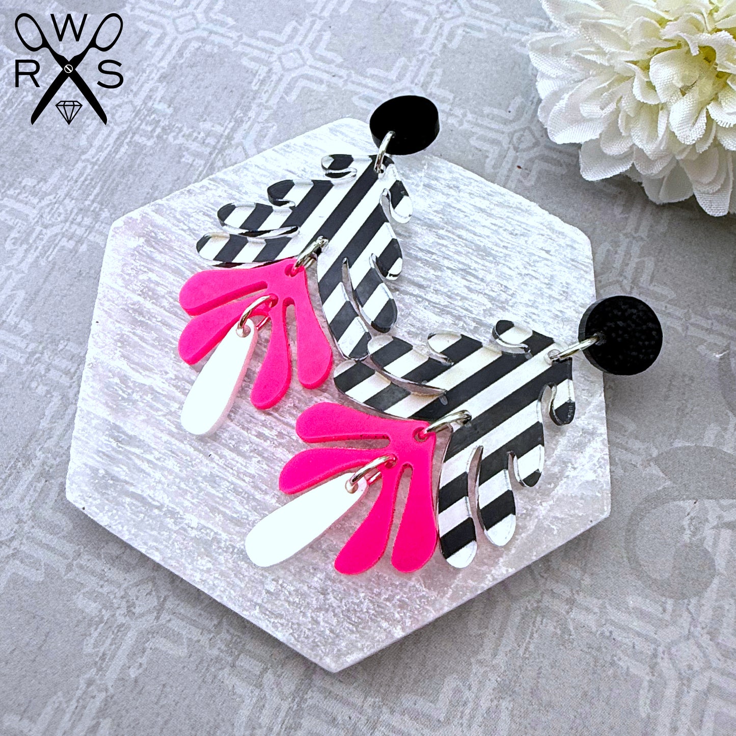 Aspen Dangles in Stripes and Neon Pink