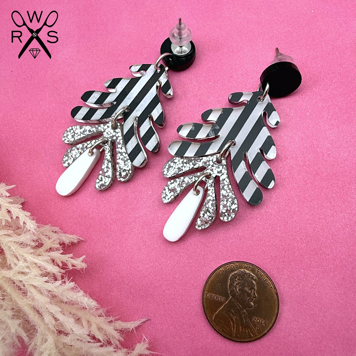 Aspen Dangles in Stripes and Silver Glitter