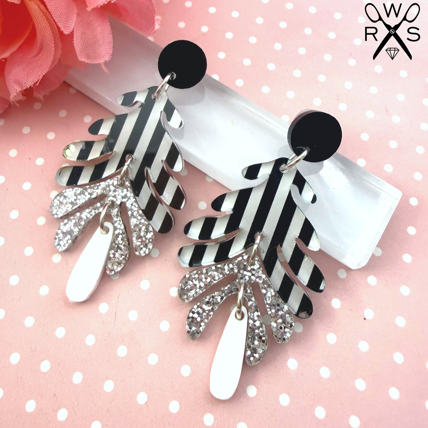 Aspen Dangles in Stripes and Silver Glitter