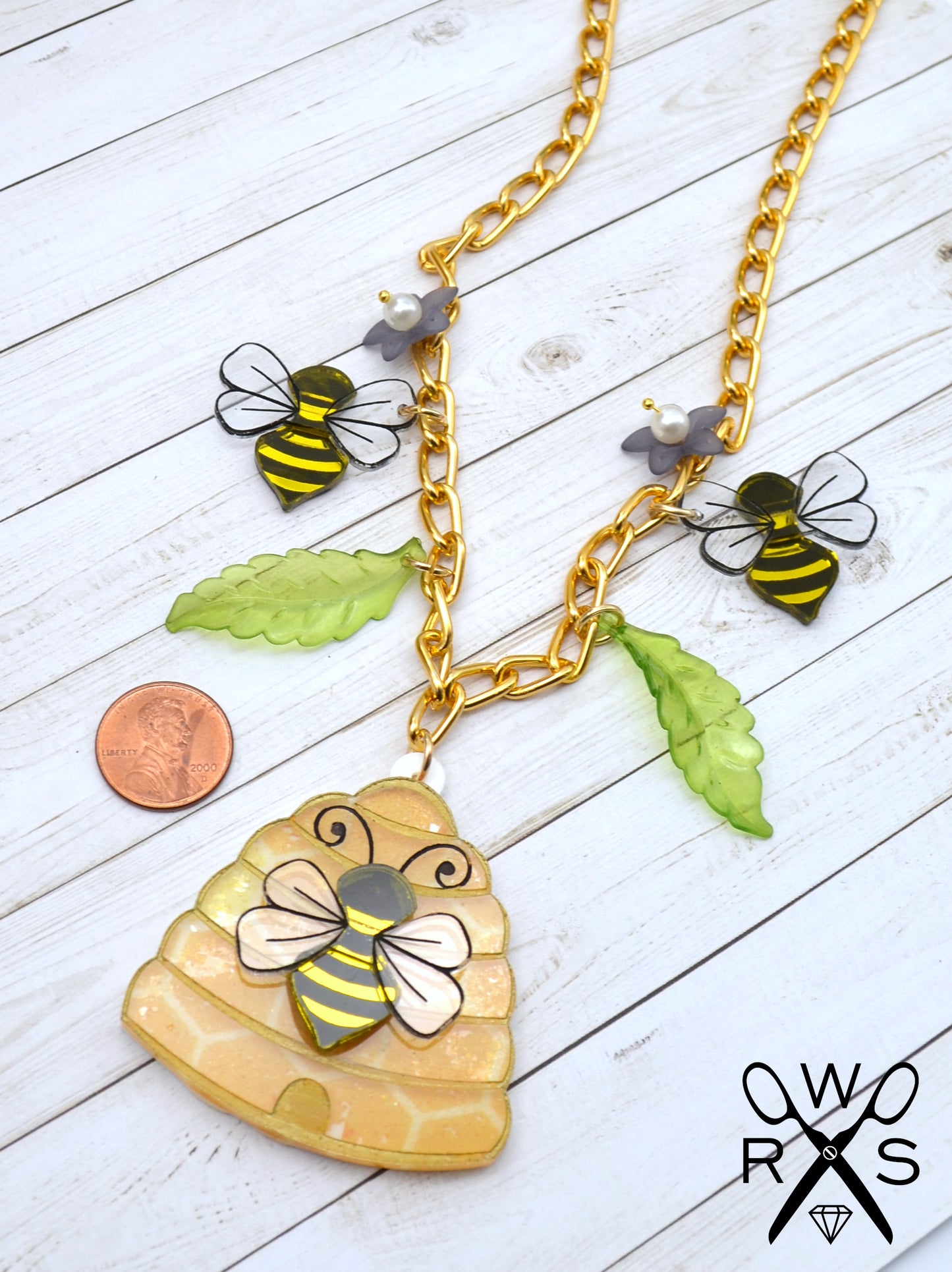 Back to the Hive Bee Charm Necklace - Laser Cut Acrylic