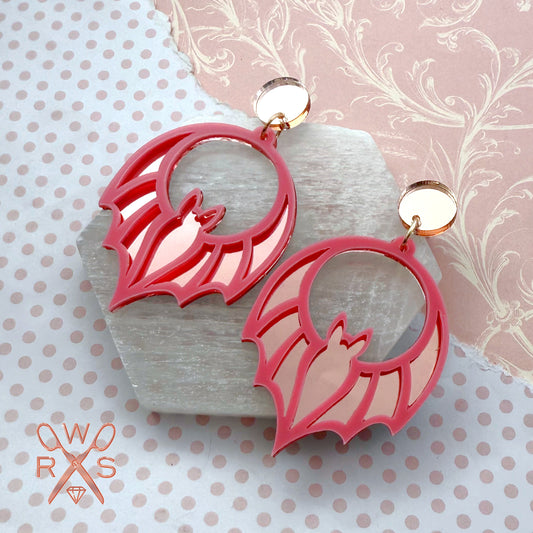 Batty Babe Dangles in Rose Gold and Pink