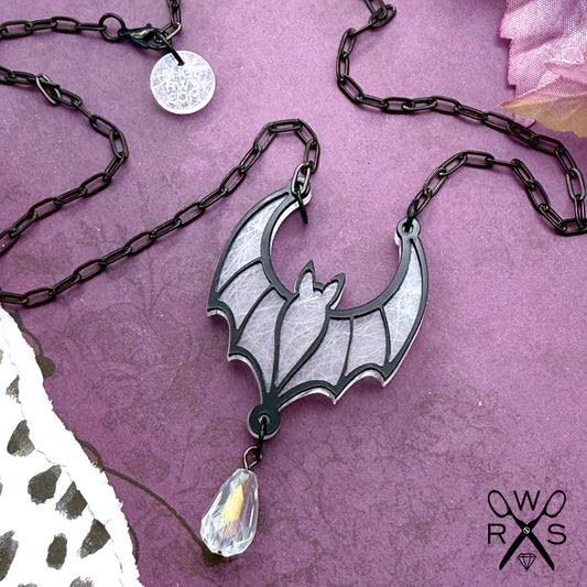 Batty Babe Necklace in White Web and Black