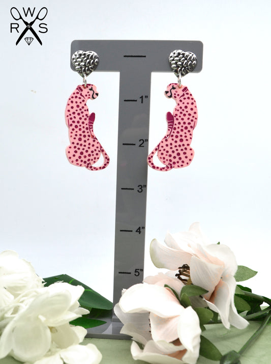 Big Cat Energy Pink Cheetah Laser Cut Acrylic Earrings