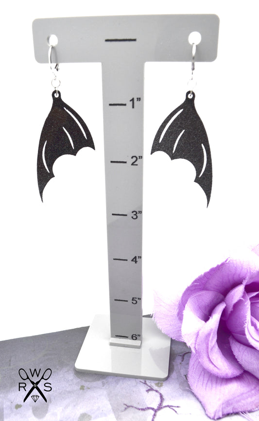 Bat Wing Huggies in Black Glitter - Laser Cut Acrylic Earrings