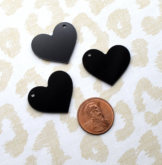 BLACK HEART CHARMS Set of 3 - Laser Cut Acrylic Charms