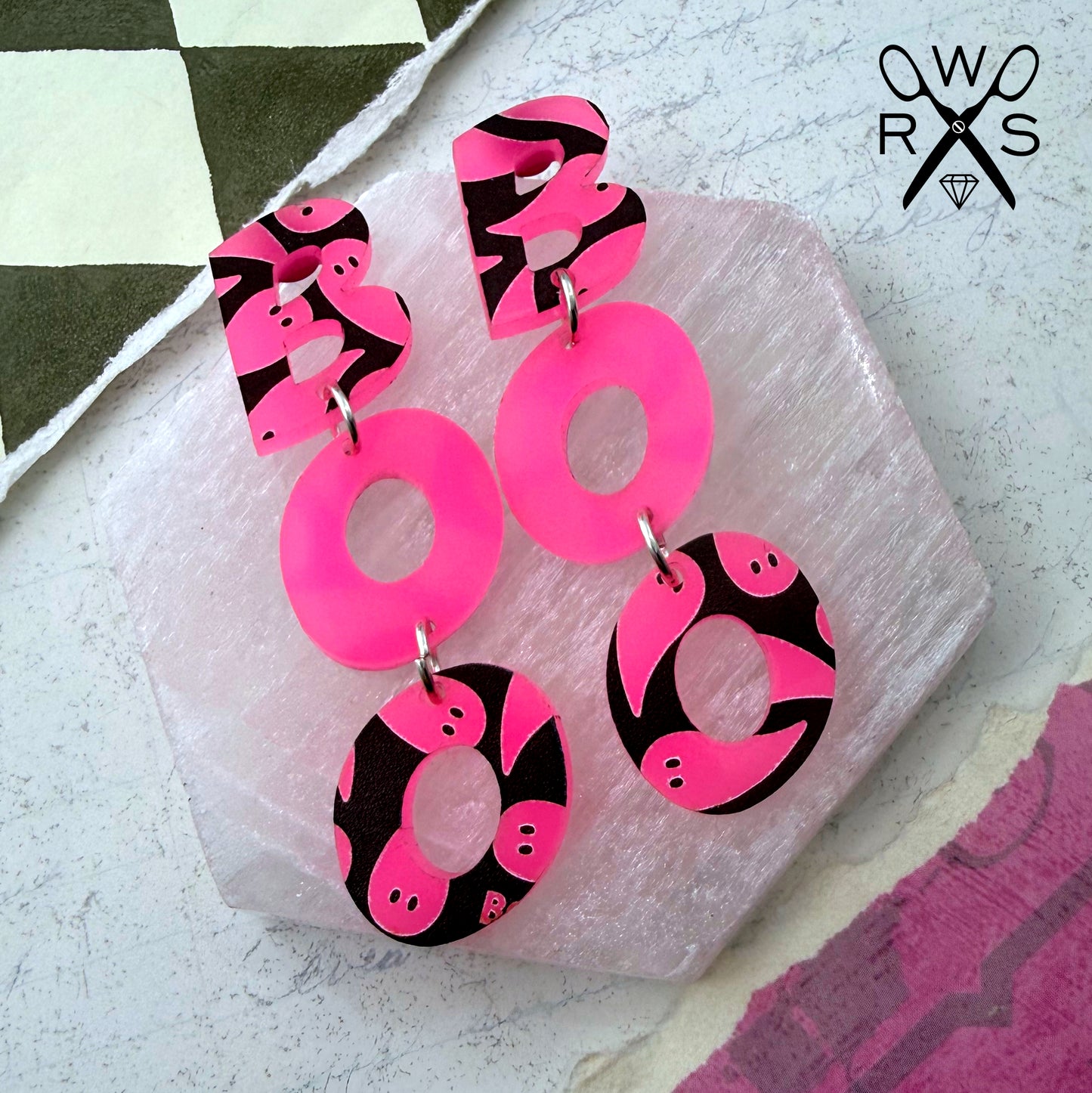 Boo Post Dangles in Pink Glow-in-the-Dark Ghosts