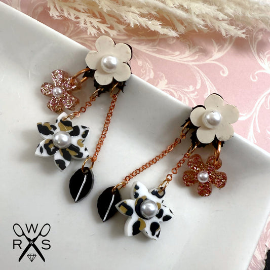 Buy Yourself Flowers Dangle Earrings in Black and Leopard