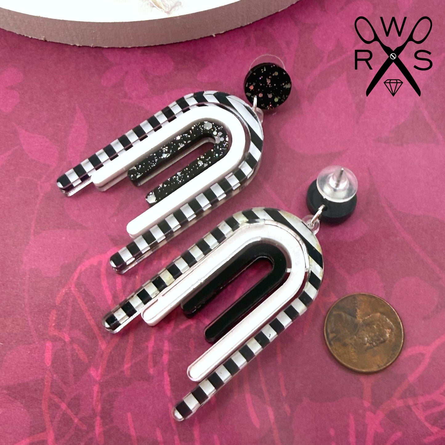 Cascade Dangles in Black and White Stripe