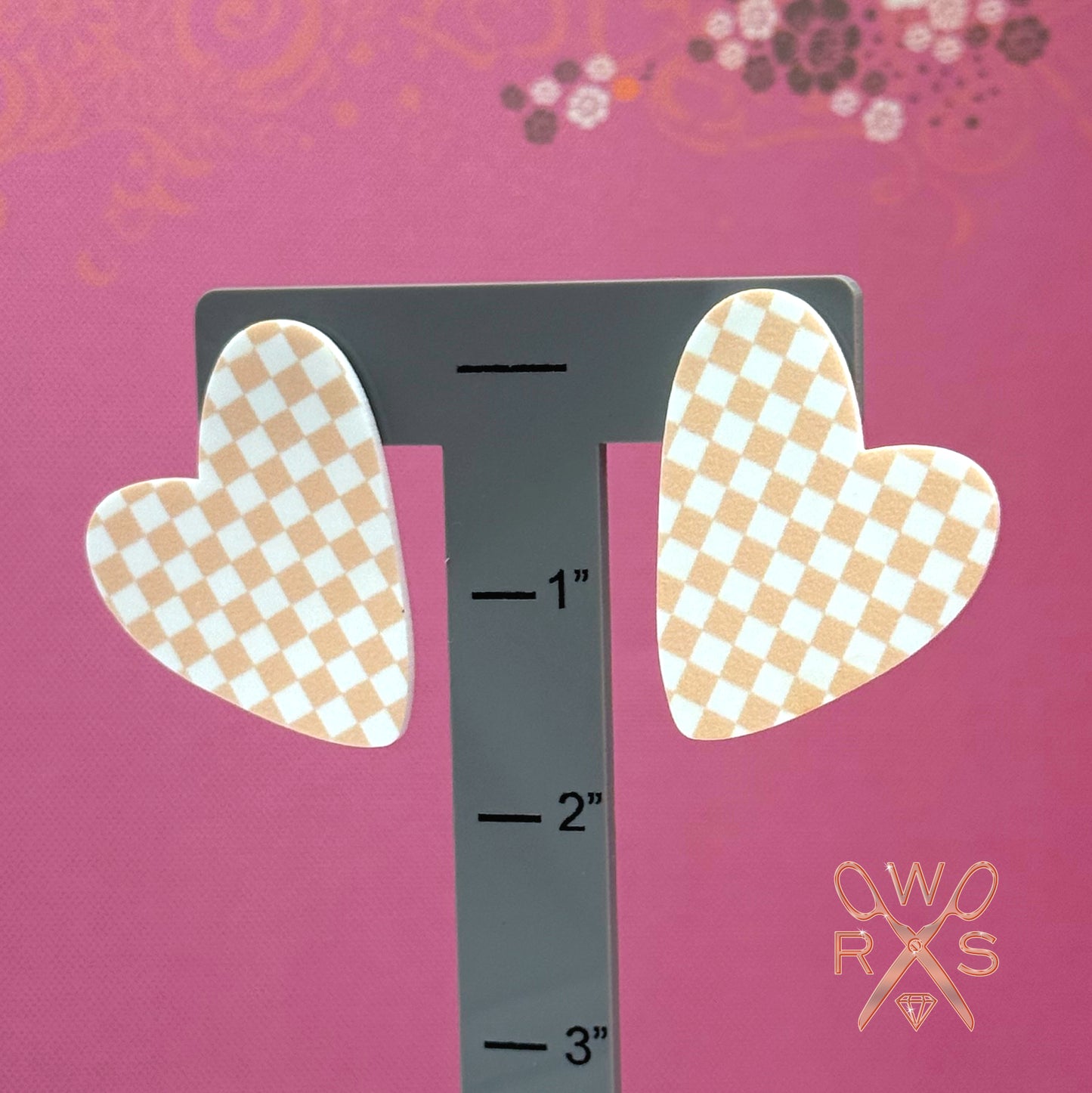 Rose Gold Checkered Heart Statement Studs