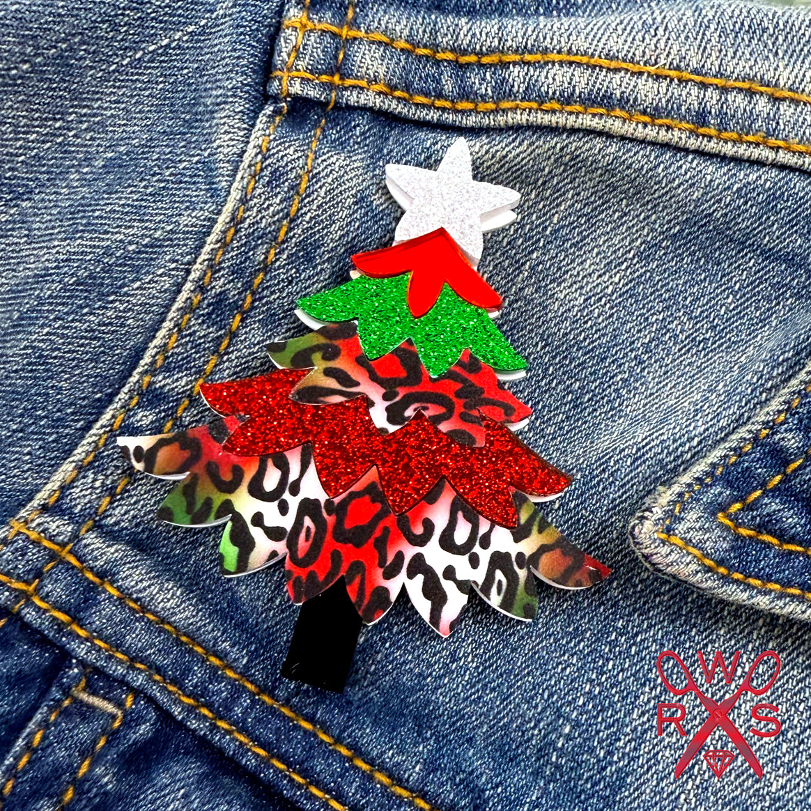 Cheetah Christmas Tree Brooch