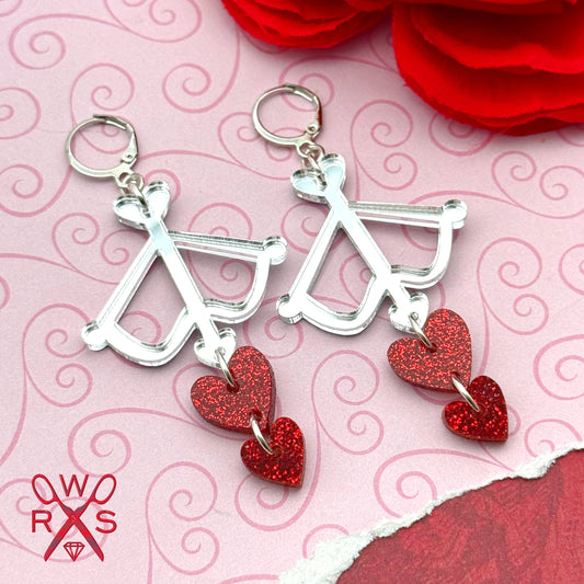 Cupids Bow Huggies in Silver and Red