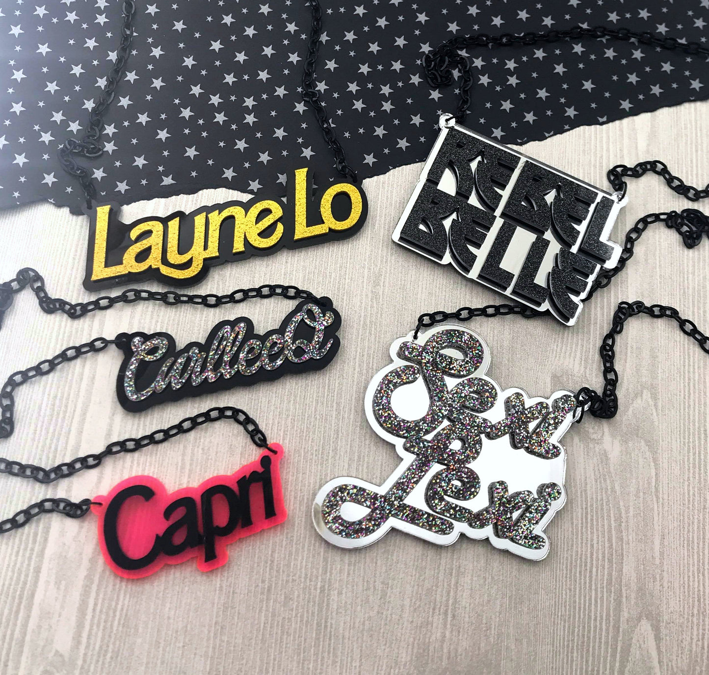 CUSTOM Layered Laser Cut Acrylic Necklace You Choose the Word and the Color