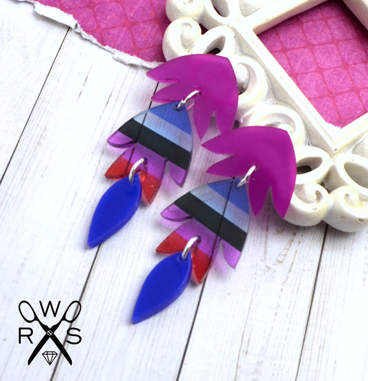 Dakota Dangle Earrings in Magenta and Blue Stripes - Laser Cut Acrylic