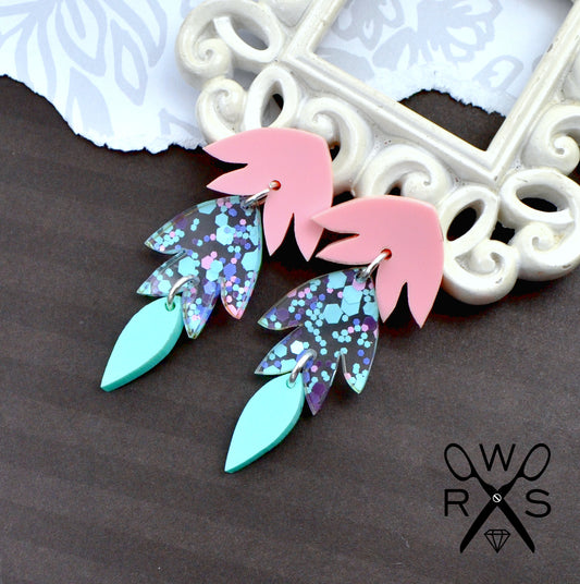 Dakota Dangle Earrings in Pink and Blue Pastel - Laser Cut Acrylic