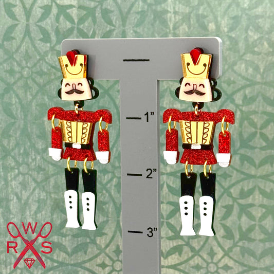 Dancing Nutcracker Dangles in Red and Gold