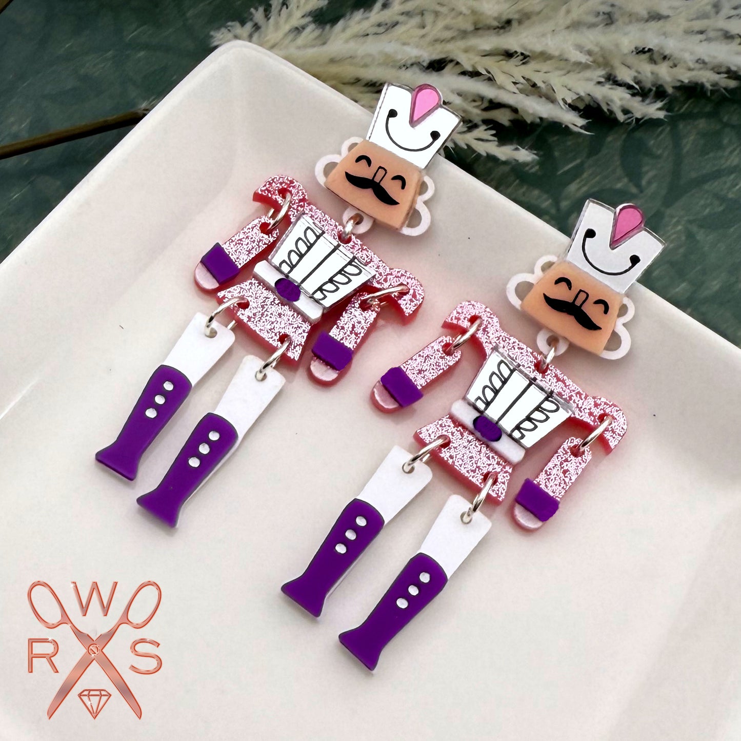 Dancing Nutcracker Dangles in Pink and Purple