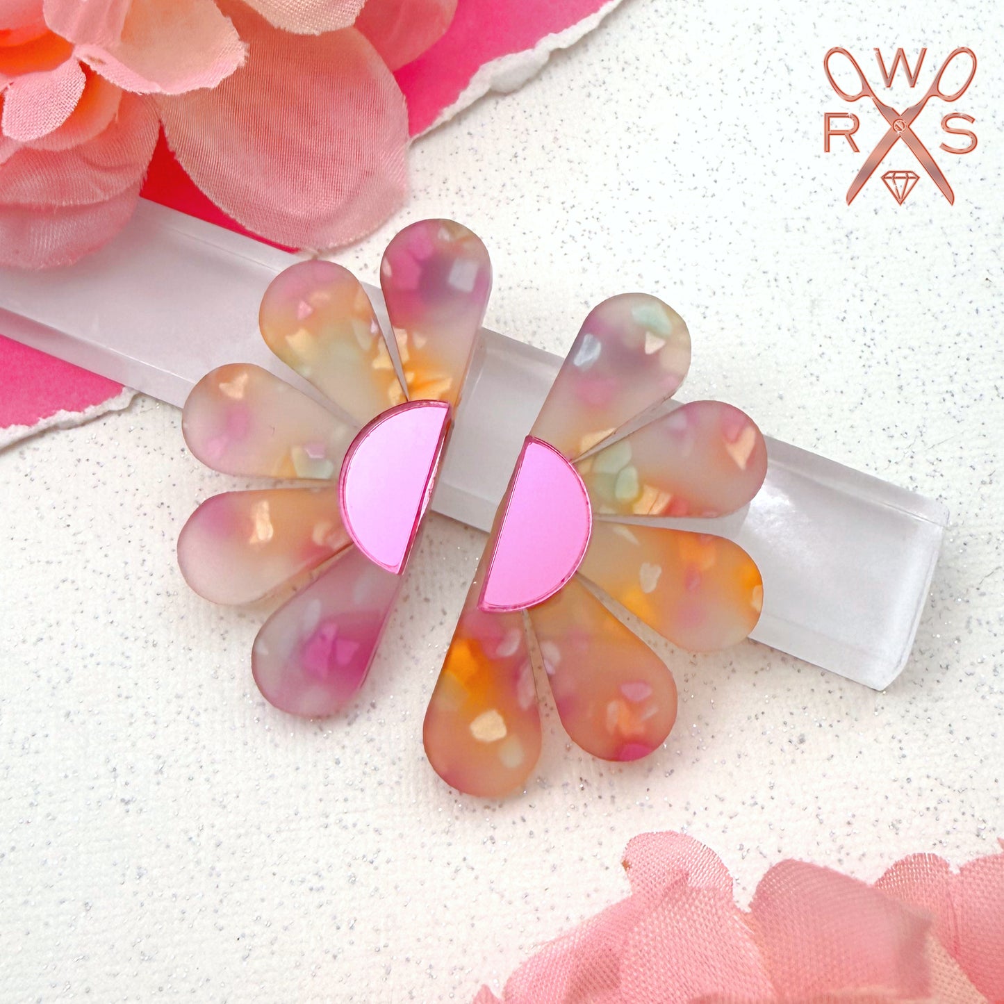 Darling Daisy Statement Studs in Peach and Berry