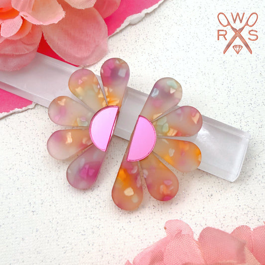 Darling Daisy Statement Studs in Peach and Berry