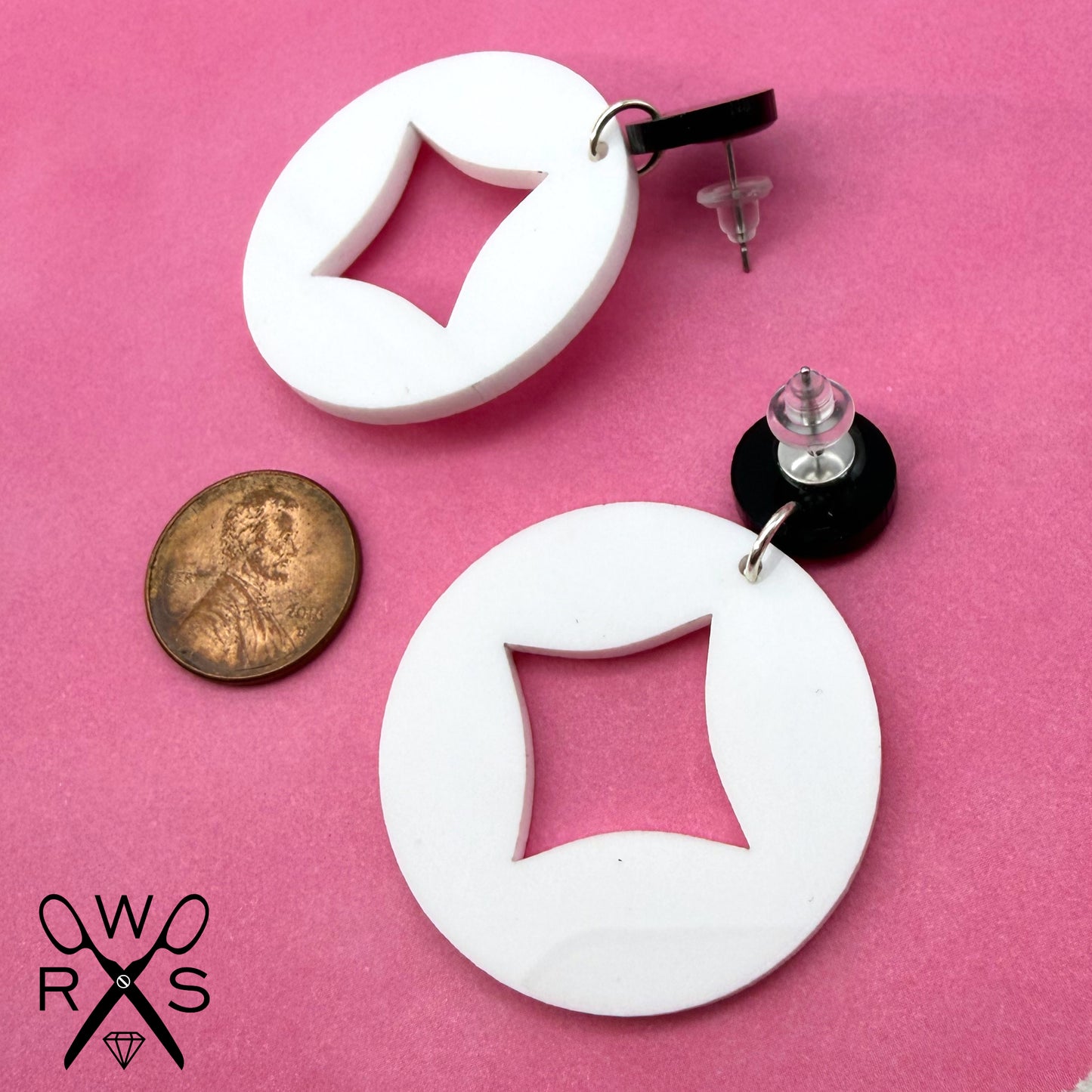 Diamond Eye Dangles in Brght White