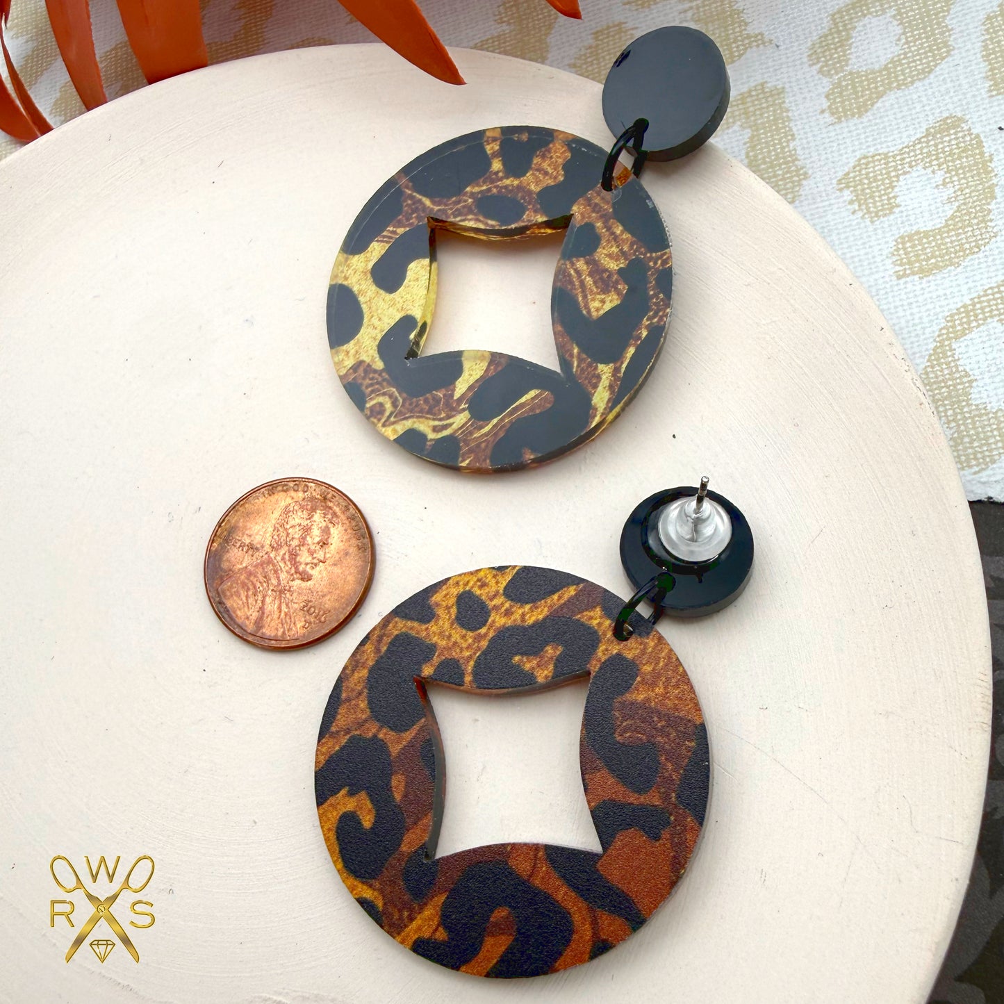Diamond Eye Dangles in Leopard