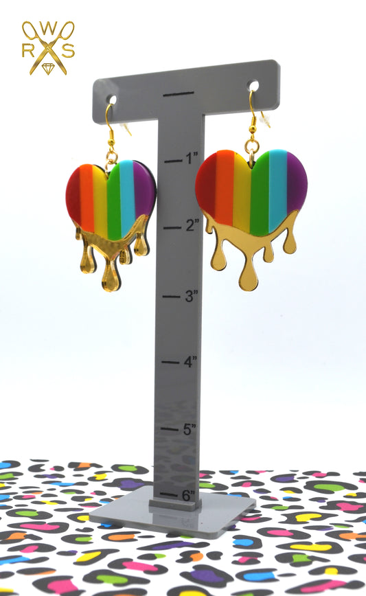 Dripping in Pride Rainbow Heart Earrings - Laser Cut Acrylic