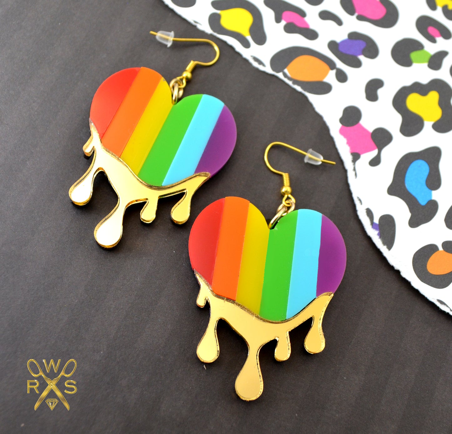 Dripping in Pride Rainbow Heart Earrings - Laser Cut Acrylic