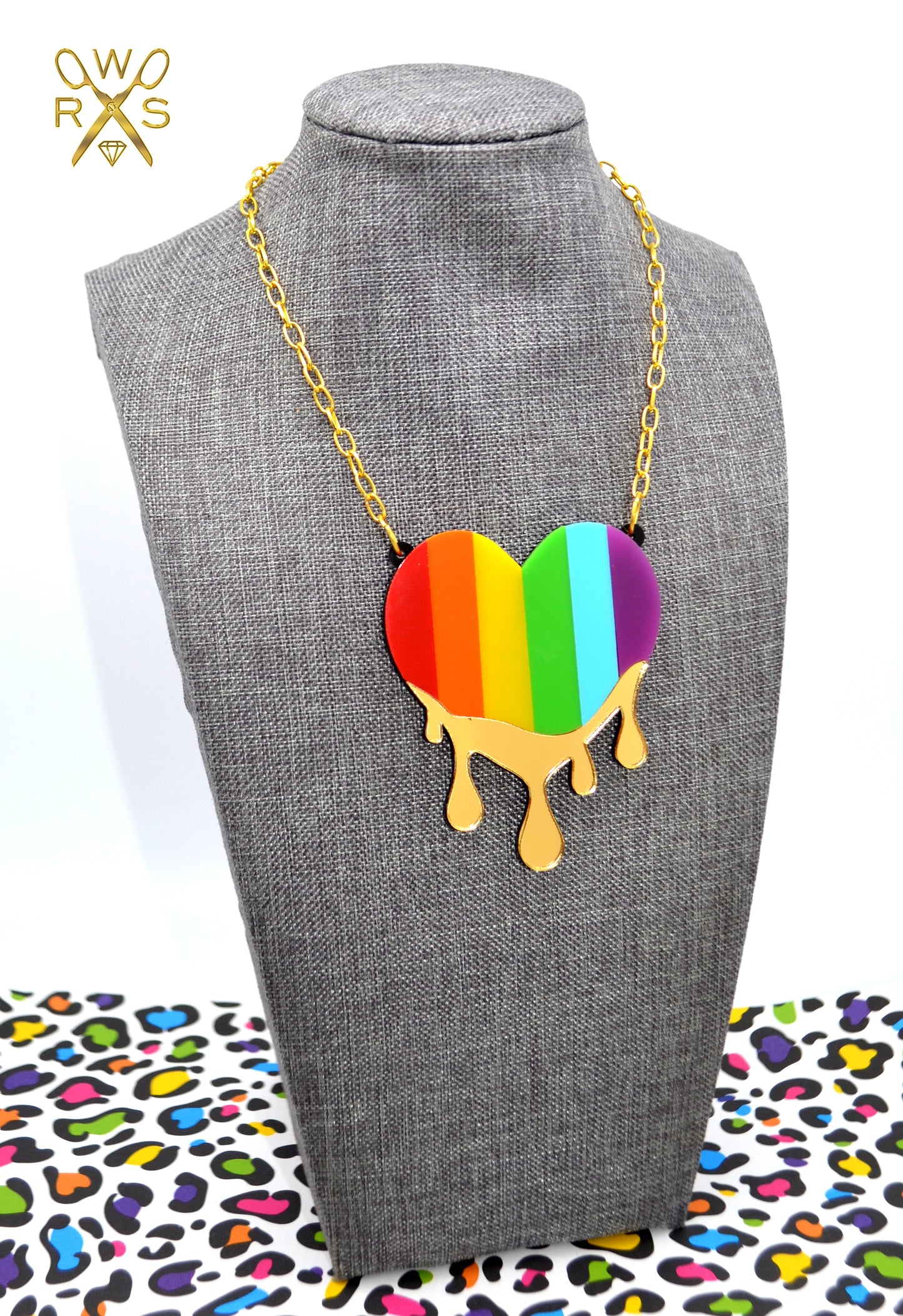 Dripping in Pride Rainbow Heart Pendant - Laser Cut Acrylic Necklace
