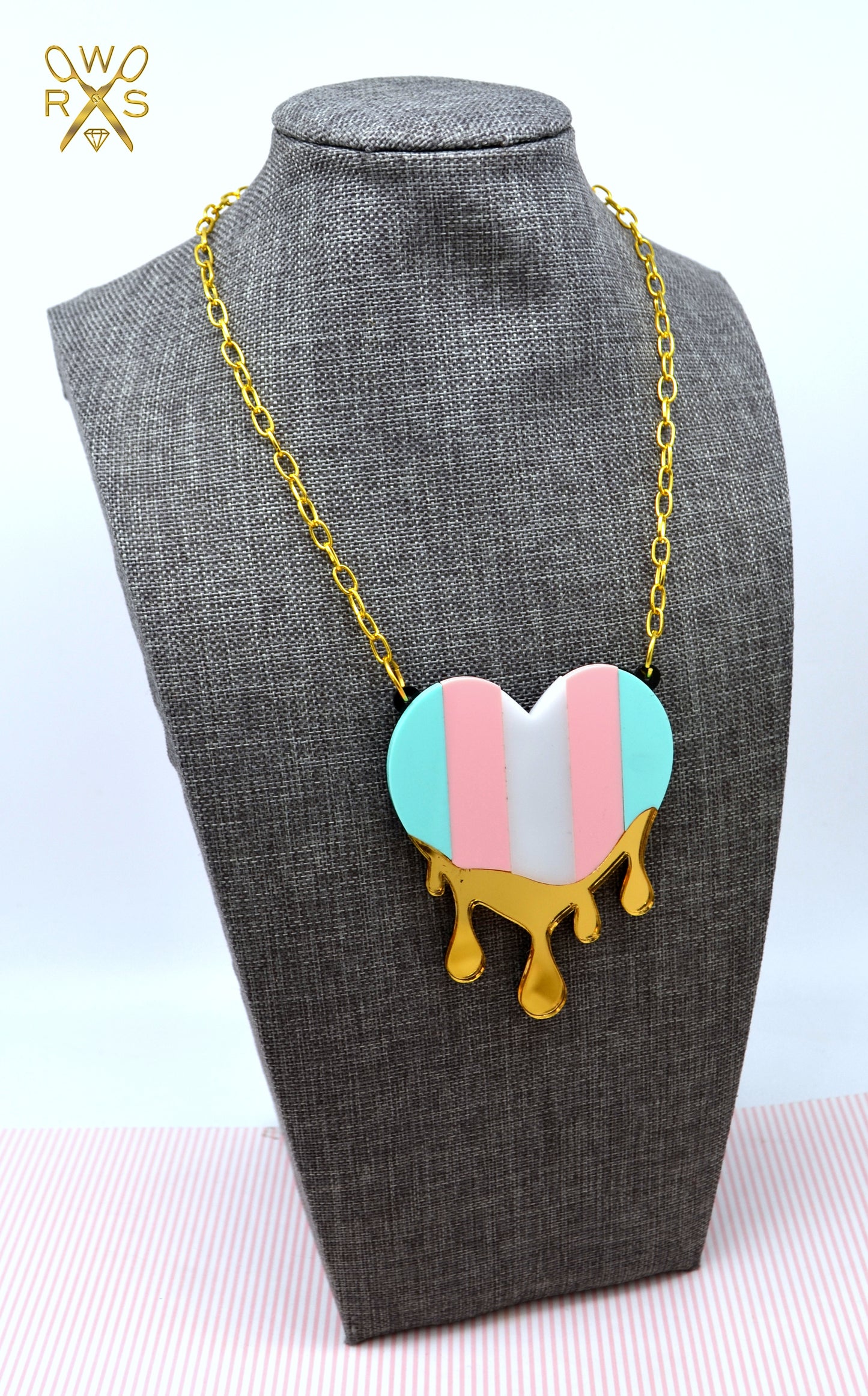 Dripping in Pride Trans Heart Pendant - Laser Cut Acrylic Necklace