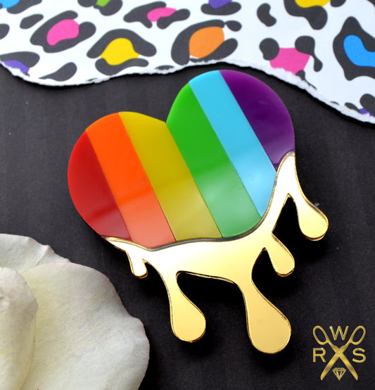 Dripping in Pride Rainbow Heart Brooch - Laser Cut Acrylic Brooch