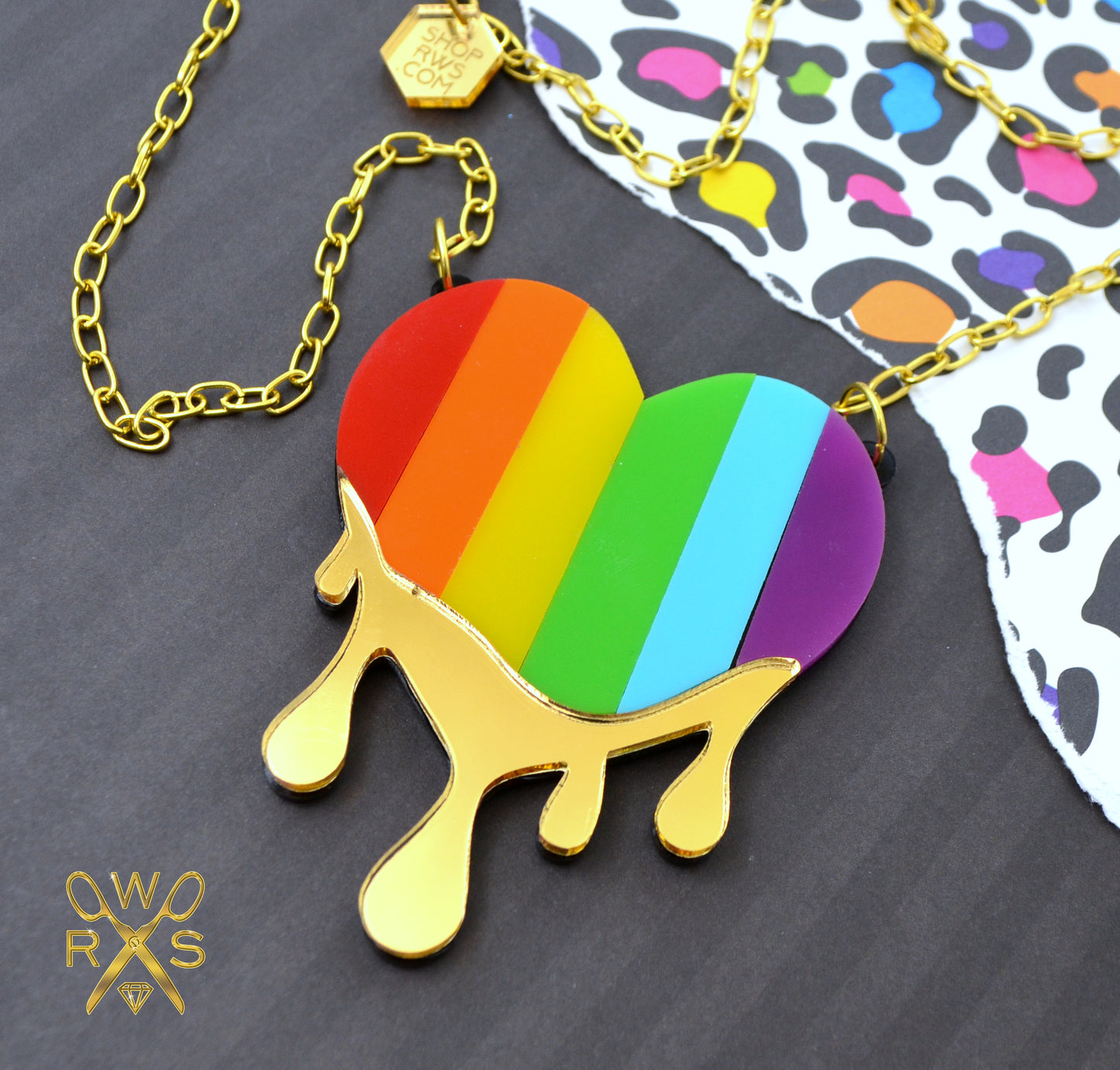 Dripping in Pride Rainbow Heart Pendant - Laser Cut Acrylic Necklace