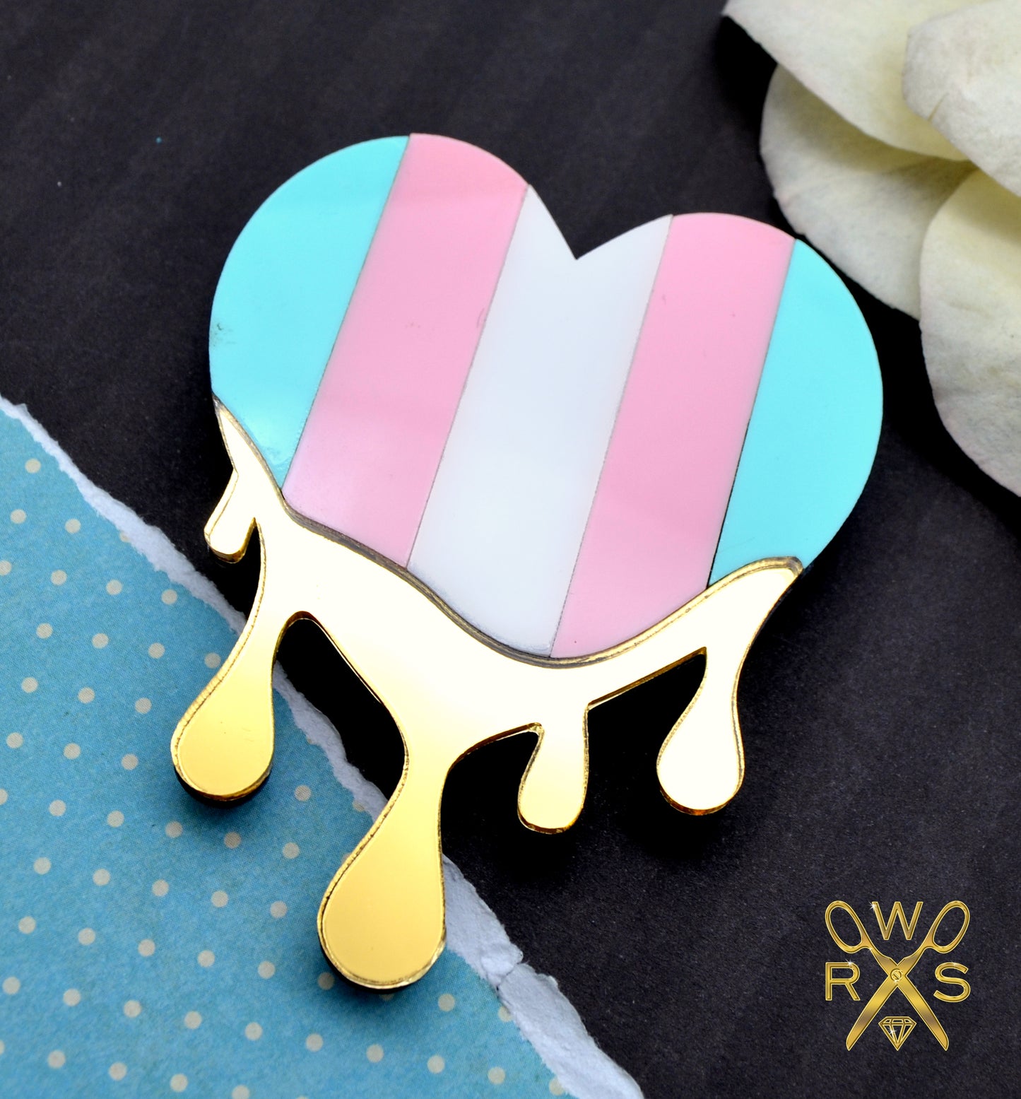 Dripping in Pride Trans Heart Brooch - Laser Cut Acrylic Brooch