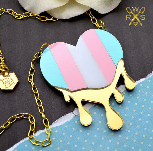 Dripping in Pride Trans Heart Pendant - Laser Cut Acrylic Necklace